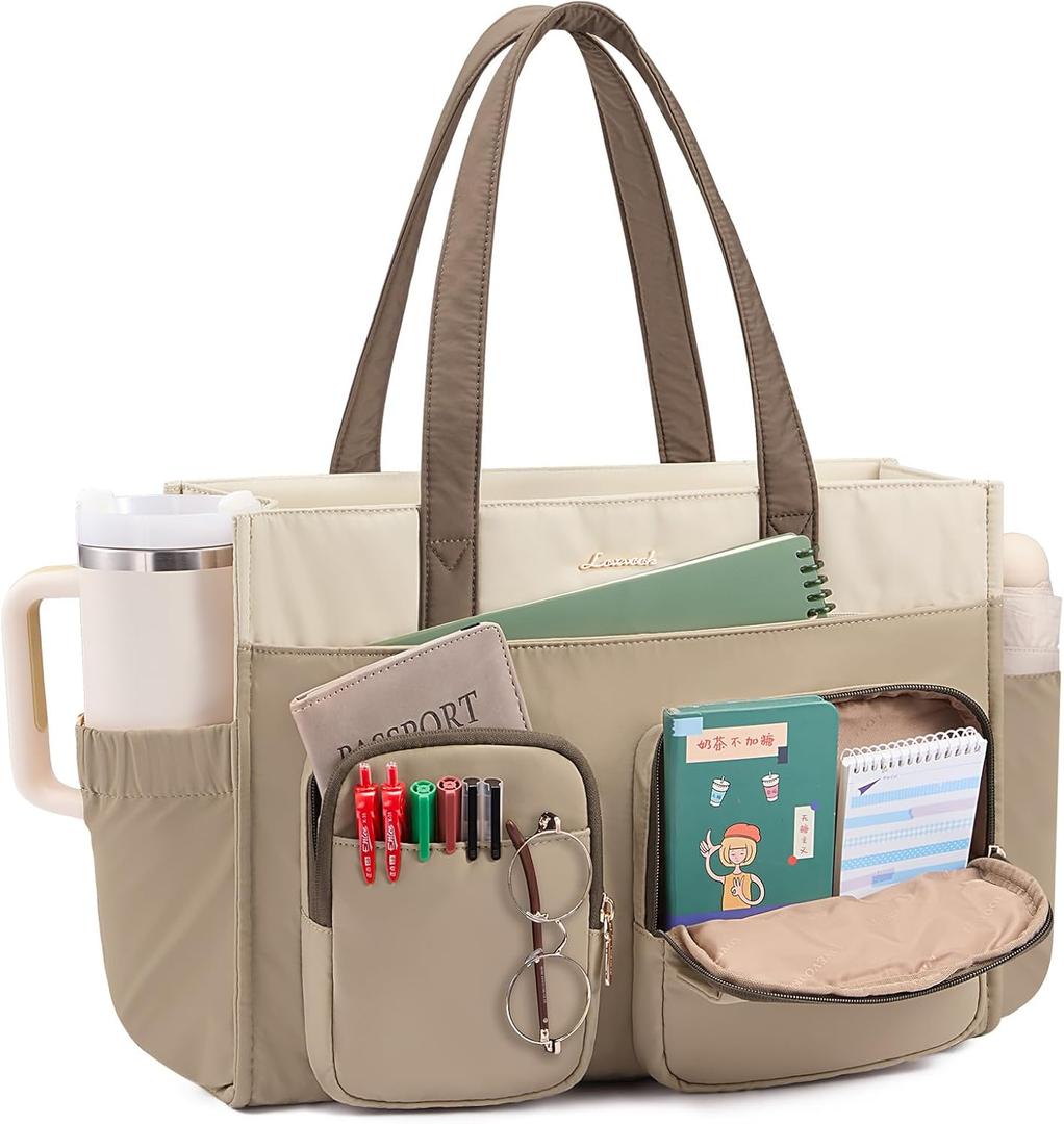 LOVEVOOK Teacher Tote Bag for Women,Multi-pocket Laptop Bag with Large Cup Holder,Nurse Bags Work Travel Computer Handbag