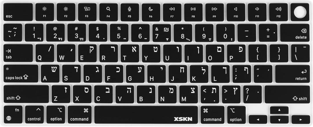 XSKN Hebrew Language US Version Keyboard Silicone Skin Cover Fits for Apple Since 2021 Released MacBook Air MacBook Pro 13.6 15.3 14.2 16.2 Inch with M1 M2 M3 M4 M5 Chip and Touch ID