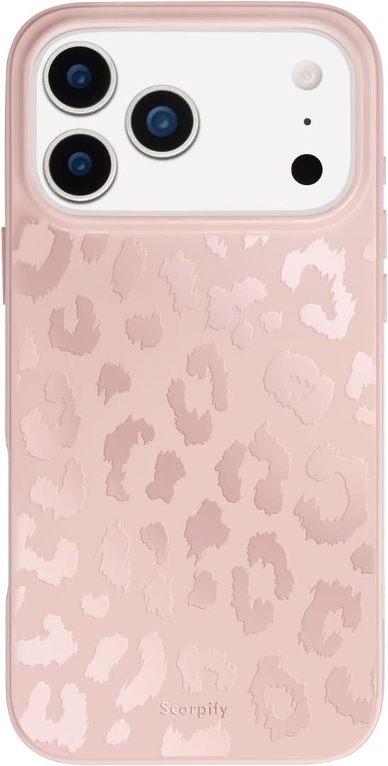 SCORPIFY for iPhone 17 Pro Case [Compatible with MagSafe] with Matte Nude Leopard Cheetah Print Design, Cute Magnetic Phone Cover for Women Girls, Beige Neutral Aesthetic, Cream Slim Bumper