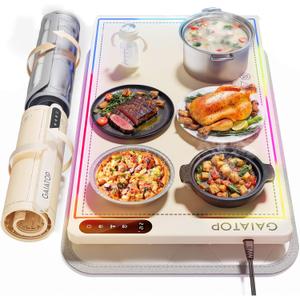 Gaiatop Warming Mat for Food with Trivet & Light, Food Warming Mats for Countertop, 6 Temp Level, 6 Timer Settings, Full-Surface Fast Heating, Portable Silicone Food Warmer for Parties Buffet (Cream)