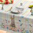 Horaldaily Easter Tablecloth 6084 Inch Rectangular, Colorful Spring Flower Buffalo Plaid Bunny Washable Table Cover for Party Picnic Dinner Decor