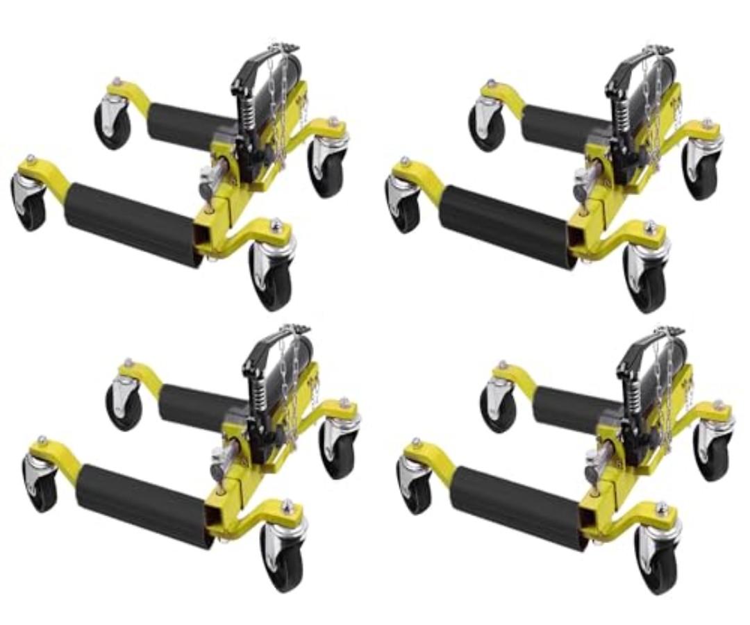 GarveeTech 4 Pcs Car Wheel Dolly with Hydraulic Tire Jack, 1500 LBS Capacity Trailer Dolly for Vehicle Positioning for Truck RV Trailer, Yellow