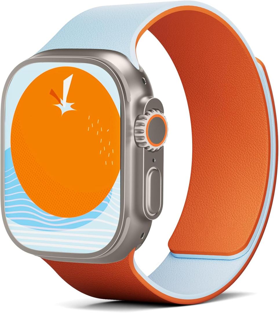 MOFT Snap Duo Watch Bands Compatible with Apple Watch, Quick Magnetic Wear, Duo-Color Design & Soft Silicone, iWatch Bands for Ultra 3/2/1, Series 11/10/9/8/7/SE/6/5/4/3/2/1, 38/40/41/42/44/45/46/49mm (Wake Orange x Swell Blue)