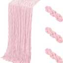 3 Pack Light Pink Cheesecloth Table Runner, 17 x 108 Inch, Gauze Cheese Cloth Table Runner Rustic Sheer Runner for Wedding Birthday Party Baby Shower Table Decor(Light Pink)