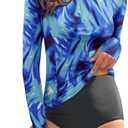 WOWENY Women Rash Guard Long Sleeve Swim Shirts UPF 50 Sun Protection Swimsuit Top Bathing Suit No Bottom, Small, Blue Water Ripples 