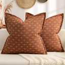 ZWJD Fall Pillow Covers 18x18 Set of 2 Soft Polyester Textured Rust Pillow Covers with Stylish Flange Edge Cozy Farmhouse Throw Pillows for Couch Bed Sofa Living Room Fall Decor
