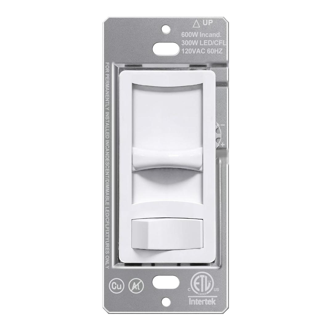 BESTTEN Super Slim Quiet Dimmer Switch, Max 300W LED, CFL Lights and 600W Incandescent, Halogen, Single Pole or 3-Way Dimmer, Slide Dimmable Light Switch, ETL Listed, White