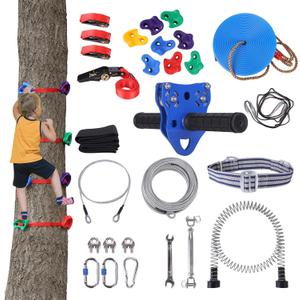 200 FT Zipline for Backyard Kids and Adults, Adjustable Zip Line Kit for Adult Outdoor 390 LBS Removable Non-Slip Trolley Play Playground Entertainment