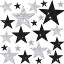 24 Pieces 4 Sizes Iron On Star Patches Adhesive Star Patches Star Shape Rhinestone Appliques Patch DIY Accessory for Clothing Jeans Bags Hats Repair Decoration (Black, Silver)
