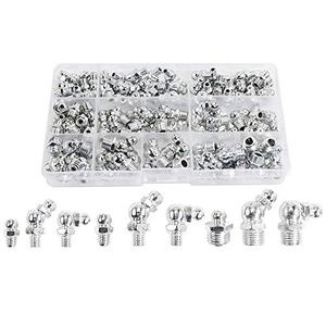 115Pcs Steel Zerk Excavators Grease Nipple Fittings Assortment Kit,Straight, 90-Degree, 45-Degree Angled(M6,M8,M10) (silver)