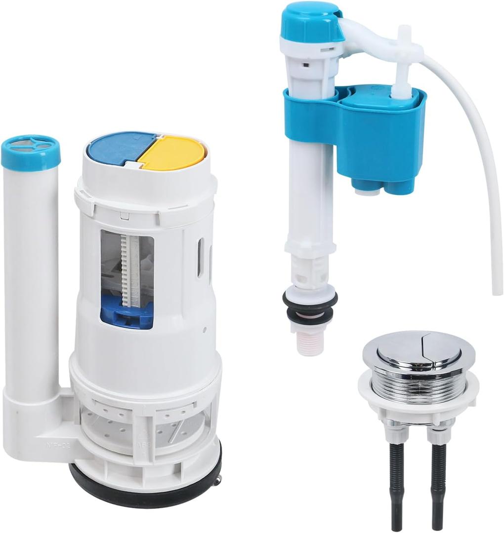 T Tulead Toilet Flush Replacement Kit, Flush Valve 2.5", Fill Valve 1/2", Push Button 1.88", for One-Piece Toilet
