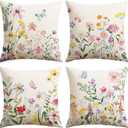 Artscope Spring Summer Floral Throw Pillow Covers 20x20 Inch Set of 4, Farmhouse Flower Butterfly Pattern Spring Decoration Pillow Cases for Sofa Bed Room Home Decor