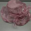 AQOKKA Women Organza Church Fascinators Kentucky Derby Hats for Women and Girls Wedding Flower Tea Party Hat with Wide Brim (Pink)