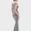 PUMIEY Women's Square Neck Cap Sleeve Maxi Dress Ribbed Bodycon Dress Summer Dresses for Women (Gray, L)