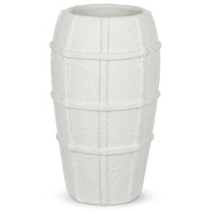 Briful Rustic Terracotta Flower Vase for Home Decor – 9" White Farmhouse Textured Barrel-Style Ceramic Vase Vintage Handcrafted Gridded Design for Faux & Dried Flowers Living Room Table Centerpiece