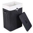 110L Rectangle Laundry Basket Bamboo Clothes Hamper with Handles and Lid, Black