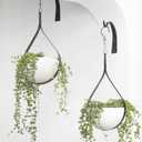 Hajia 2 Pack Waterdrop Shaped Hanging Planters, Black Iron Plant Hangers with Non-Detachable Pots, Modern Indoor/Outdoor Hanging Plant Holder
