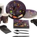 BLUE PANDA - Spooky Halloween Party Bundle, Includes Plates, Napkins, Cups, and Cutlery (24 Guests,144 Pieces) - Spooky Party Plates
