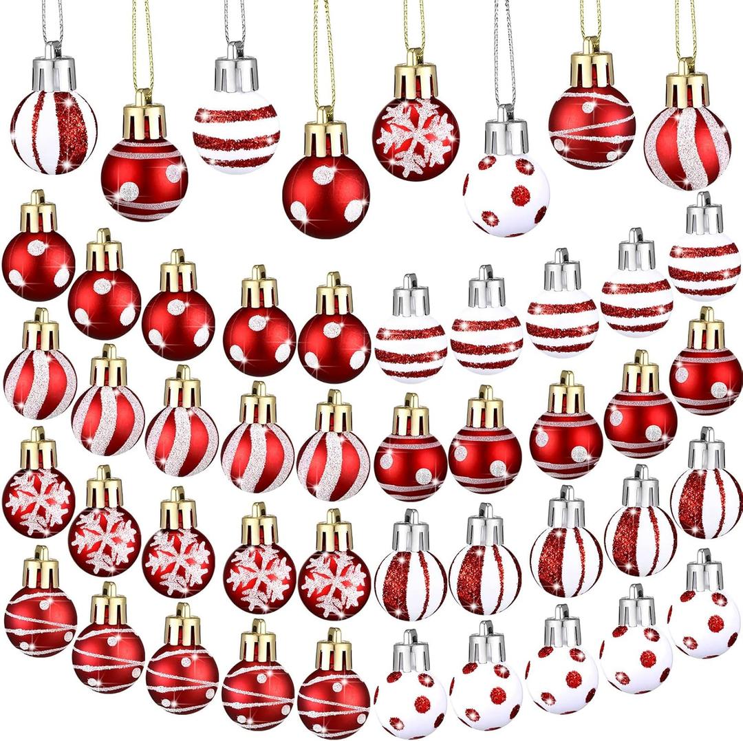 BBTO 40 Pcs Christmas Red and White Ball Ornaments Hanging Mini Glittering Balls Bulbs Balls Miniature Christmas Tree Ornaments for Xmas Tree Decor(0.98 Inches,Classic Style)