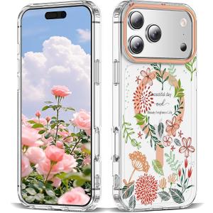 XIQI Compatible with iPhone 17 Pro Max Case 6.9" for Women Girls Cute Translucent Magnetic Phone Case with Floral Pattern [Never Fade Flower Design][Compatible with Mag-Safe],Dahlia