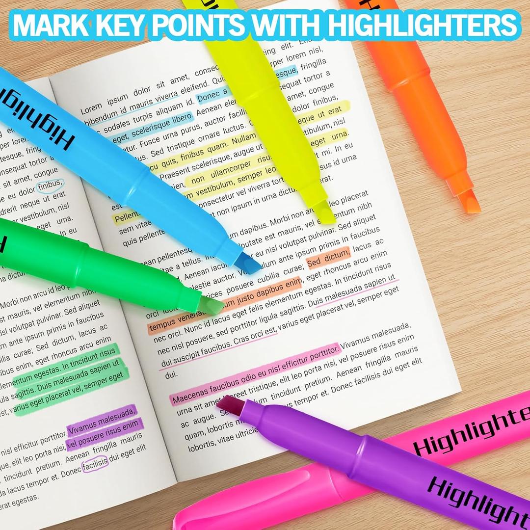 Duchong  Highlighters Bulk, Highlighters Assorted Colors for Adult Kids, Chisel Tip Dry-Quickly No Bleed Highlighter, Office Classroom Must Have, School Supplies for Teachers