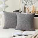Kevin Textile Square Throw Pillow Cover, Linen Soft Cushion Covers, 24" x 24" Farmhouse Pillowcase, Home Decor Decorations for Sofa Couch, Set of 2, Dark Grey