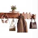 Mid Century Modern Wood Coat Rack Wall Mount with Shelf, 9 Hooks, Walnut