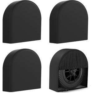 eletecpro RV Tire Covers 4 Pack, Waterproof Wheel Covers with Tough 600D Oxford Fabric, UV Protective Accessories for Trailer, SUV, Truck, Camper, Universal Fit 29-32 Inch Tire Diameters, Black