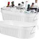 Lallisa 2 Pcs 5.3 gallons Galvanized Beverage Tub Galvanized Bucket Metal Ice and Drink Bucket with Handles Tub for Parties Farmhouse Home Pool Bar (White) (EXP 12/31/36)