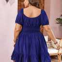 SCOMCHIC Womens Plus Size Mini Dress Square Neck Puff Short Sleeve Casual Summer A Line Boho Cute Spring Short Dresses Royal Blue (Blue, XXXL)