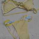 Milumia Women's Lace Trim Bow Tie Bikini Set Triangle Halter Cheeky 2 Piece Swimsuit Size S, Yellow