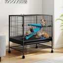 DWVO 2-Tiers Small Animal Cage with Wheels, Indoor Cage for Ferrets, Chinchillas, Guinea Pigs, Large Hamsters, Rabbits, Hedgehogs