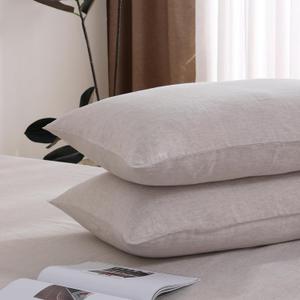 100% French Linen Pillowcase Set of 2, Breathable Envelope Closure Soft Linen Pillow Cover,Soft Luxury Hotel & Home Use, Gift (Standard)