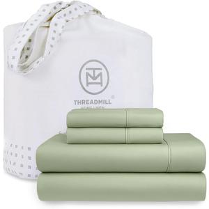 Threadmill Cotton Full Size Sheet set| 100% Cotton Sheets for Full Size Bed | Solid Sateen Full Bed Sheets Set with 16 Elasticized Deep Pocket | Soft Breathable 4-Piece Cooling Sheet Set | Sage Green