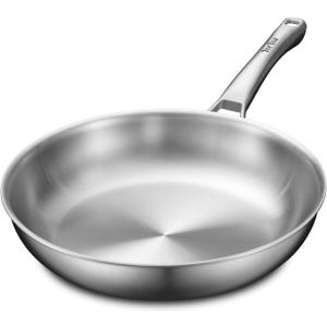 12 inch Tri-Ply Stainless Steel Pan,PFOA&PTFE Free Skillets,Chef's Pans,Dishwasher and Oven Safe Cookware, Works on Induction,Ceramic and Gas Cooktops