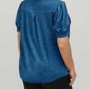 Eytino Womens Plus Size Tops V Neck Puff Short Sleeve Summer Loose Casual Solid Tees Shirts(1X-5X) (XL)