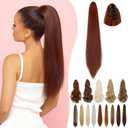 Ponytail Extension Claw 18" 20" Long Curly Wavy Straight Clip in Natural Looking Synthetic Hair Extension Ponytail Hairpiece for Women Copper Red