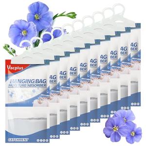 Vacplus Moisture Absorbers, Hanging Closet Dehumidifier Bags, Humidity Packs, Desiccant, Closet Dehumidifiers with Linen Fragrance, 10 Pack, 9.8 OZ