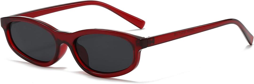 Long Keeper Retro Oval Sunglasses for Women Trendy Narrow 90s Sunglasses Lightweight Small Cat Eye Y2K Glasses Sunnies UV400 (Red Grey)