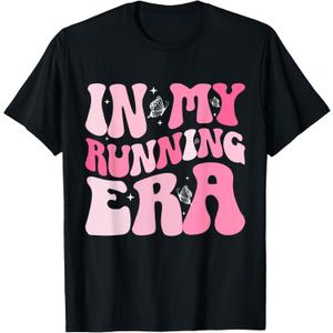 in My Running Era Runner Girls Cross Country Track Marathon T-Shirt (Black, M)