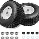 Parts Camp 15x6.00-6nhs Lawn Mower Tires and Wheels with 3/4" Bushing and 3" Centered Hub, Rubber Pneumatic Tire for Husqvarna Craftsman Riding Mowers (2 Packs)