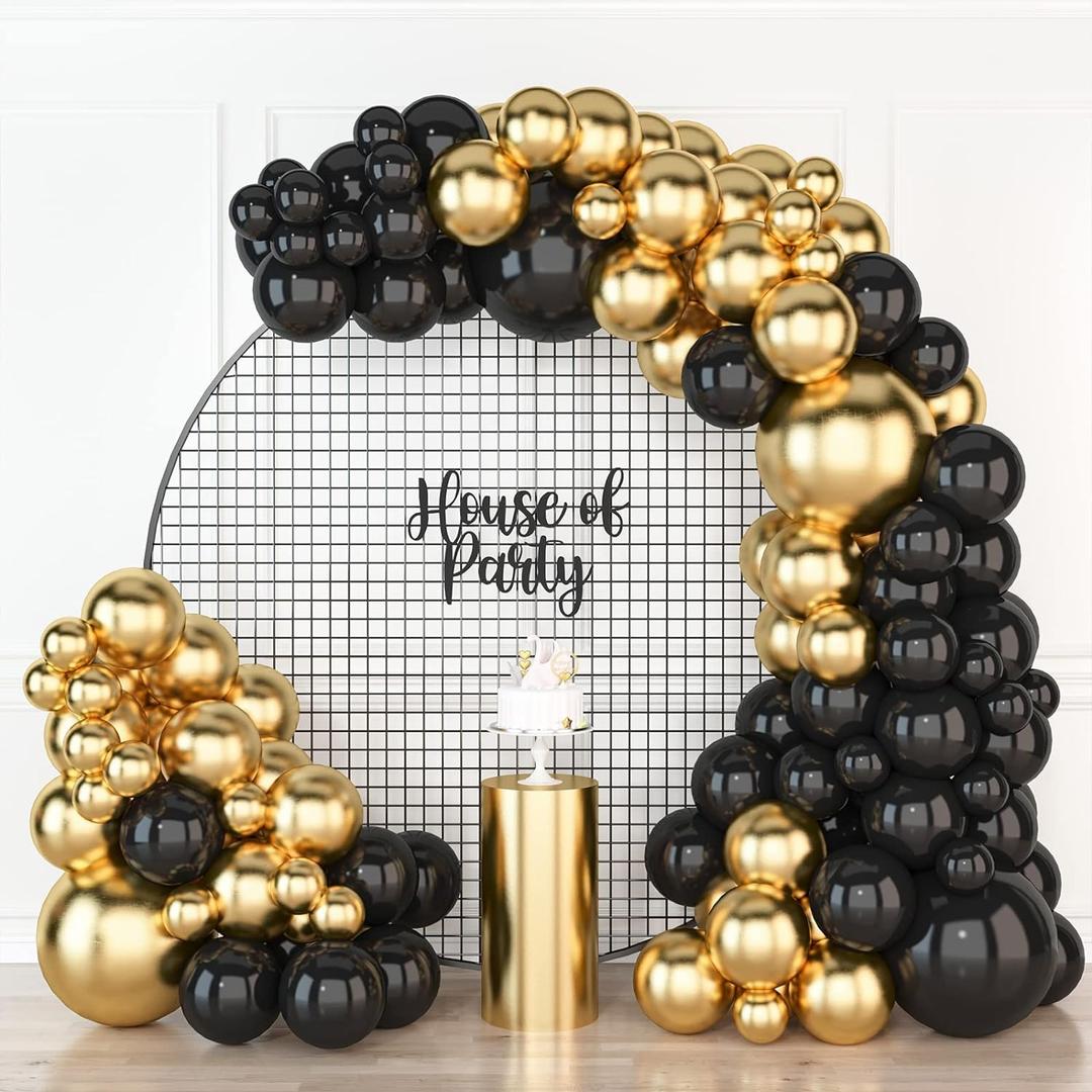 HOUSE OF PARTY Black and Gold balloon arch kit -99 pcs |5/10/12/18 Inch -Graduation Balloons 2025 | Black and Gold Balloon Garland for Grad Party Decorations (Large Pack)