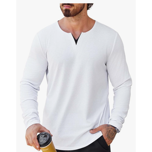 Mens V-Neck Shirt Casual Fashion Longline T Shirts Tee, Size M