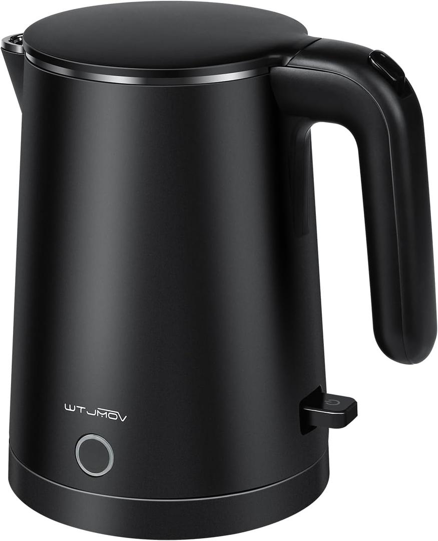 Electric Kettle Stainless Steel, 1.0L Small Water Boiler 1200W Fast Boiling, Double Wall Tea Kettle Pot Automatic Shut Off, Durable Coffee & Tea Maker/Warmer/Heater Black