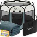 Siedihit Puppy Playpen for Large Dog Cat, Dogs Tent Crate Cage Indoor/Outdoor, Portable Pop Up Dog Kennel with Carrying Bag for Rabbits, Removable Top (Grey with Pad, Large)