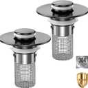 Sink Stopper Hair Catcher,(2PCS) Pop-up Sink Drain Strainer with Removable Stainless Steel Strainer Basket Hair Catcher, Bathroom Sink Strainer for Bathroom Sink Stopper Replacement (2, Matte Black)