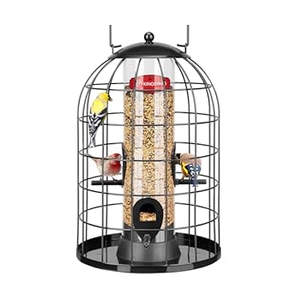 Kingsyard Caged Bird Feeder for Outdoor Hanging - Upgraded Metal Bird Feeder for Small Birds, Detachable Tube Feeder with 4 Feeding Ports & Perches, Easy to Clean & Refill. Red