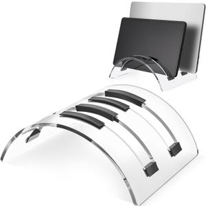 Vertical Dual Laptop Stand Acrylic Desktop Notebook Dock Invisible Vertical Laptop Holder for Desk Office Home Supplies Space Saving Organizer