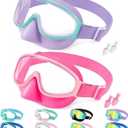 Vvinca Kids Swim Goggles with Nose Cover Comfort Fabric Strap, Wide View Diving Mask Anti-Fog/UV Swimming Goggles for 3-12