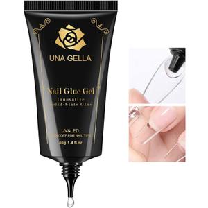 UNA GELLA Gel Nail Glue, Solid Nails Gl ue Gel 40ml Lamp Curing Needed Soak Off G LUE Strong Nail G LUE G el for Acrylic Fake Nails Tips Extension Press On Nails for Gelly Tips